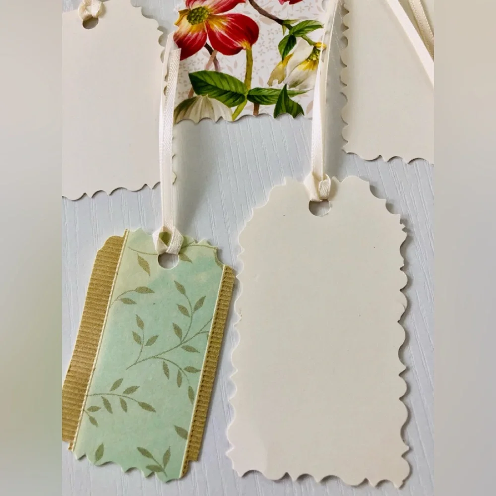 Decorative Gift Tags Set of 16 Heavy card stock satin ribbon ties floral & dot